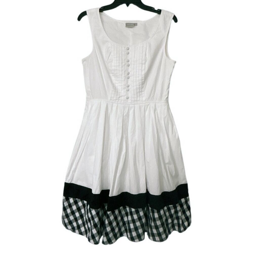 eShakti White & Black Plaid Cotton Sleeveless A-line Full Skirt Summer Dress L